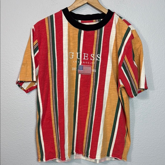 Retro GUESS Men's Multicolor Vertical Striped T-Shirt - Picture 1 of 4
